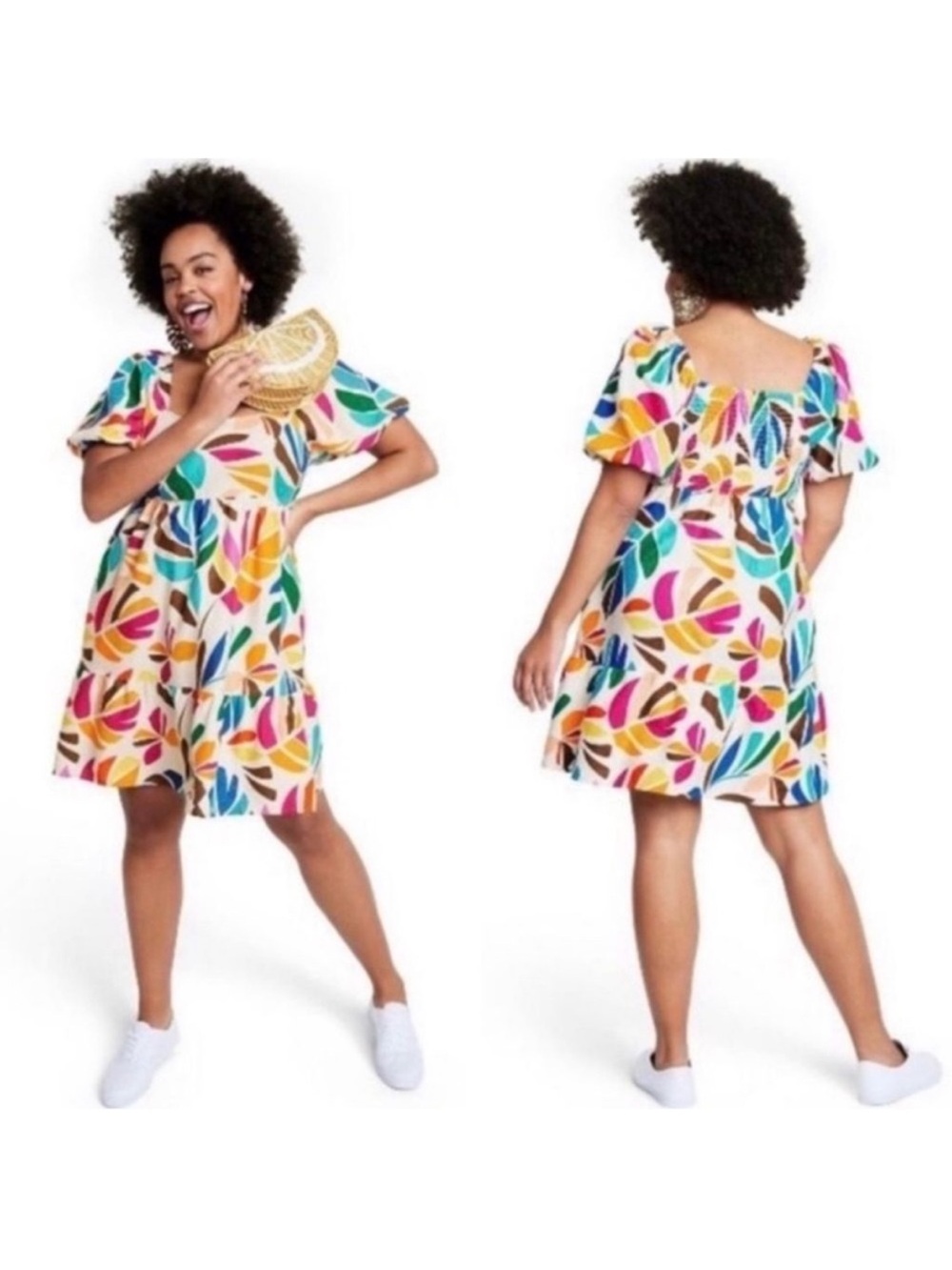 Tabitha Brown X Target Linen Blend White Multicolor Botanical Floral Dress XS